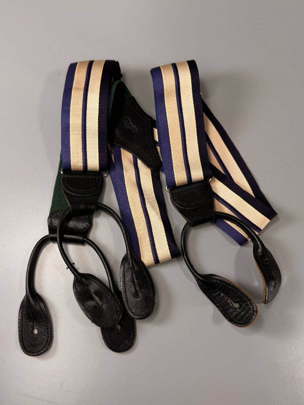Polo Ralph Lauren Suspenders | Navy/Cream Silk | Black leather + Silver Hardware